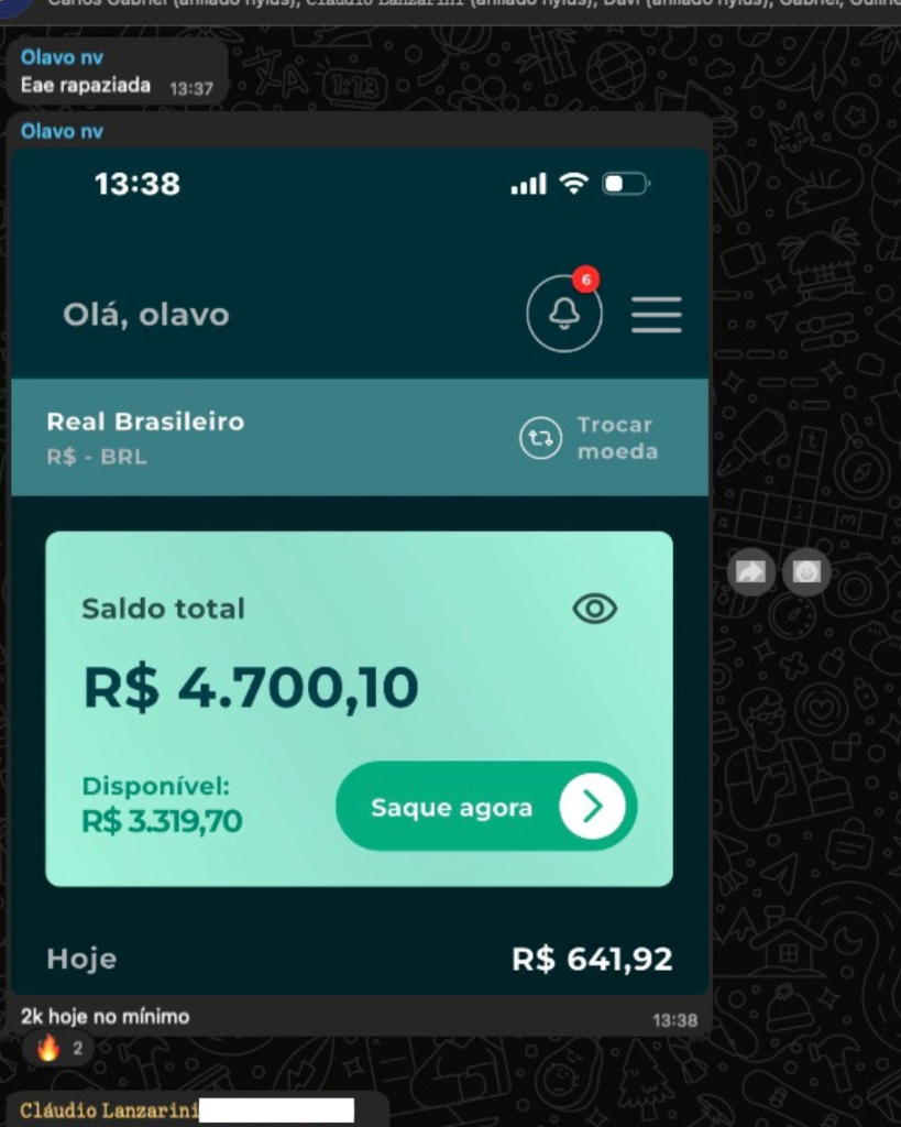 Saldo total Olavo BRL 4.700,10